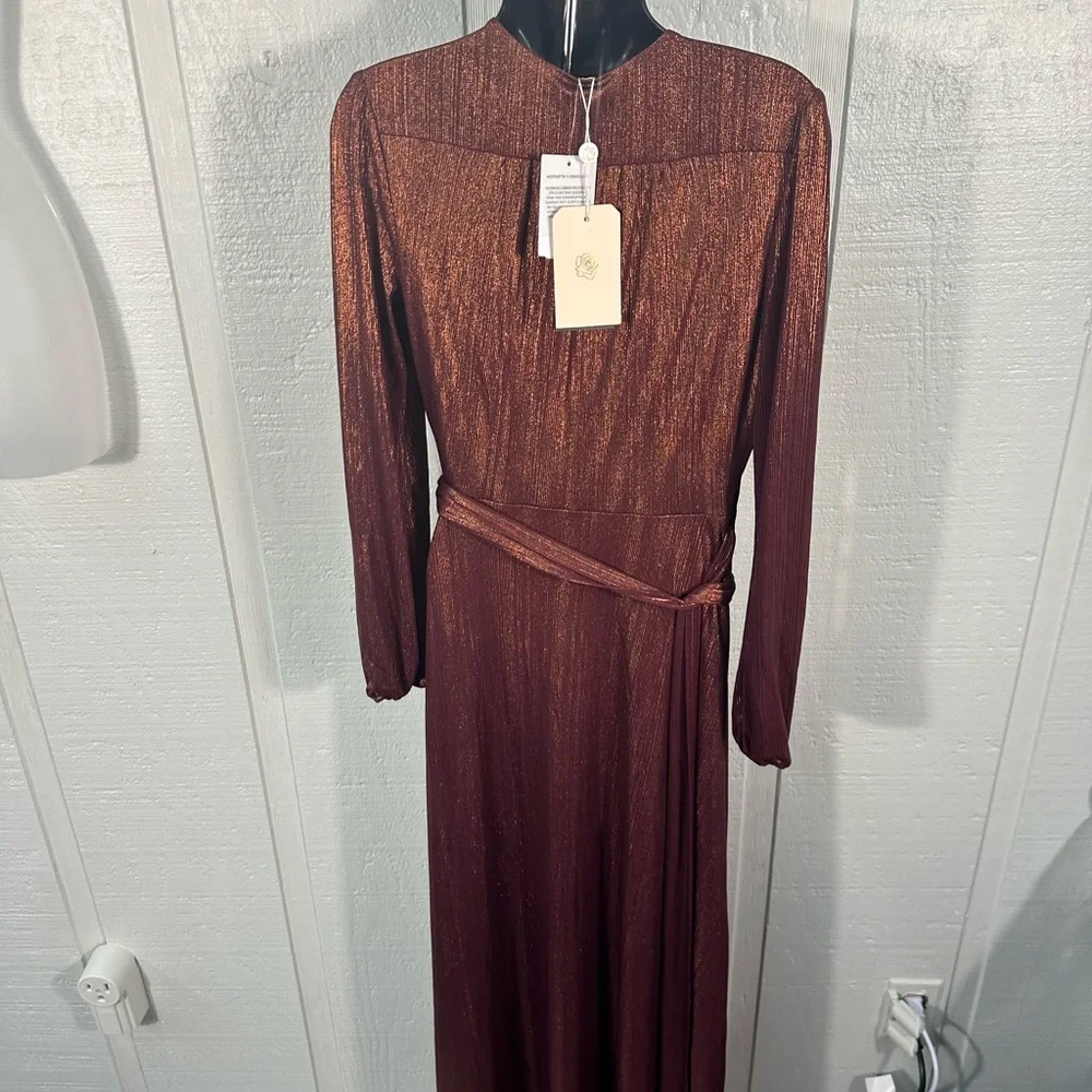 WAYF Women’s Meryl Long-Sleeve V Neck Metallic Wrap Long Sleeve Dress SZ XS NWT - Picture 12 of 14